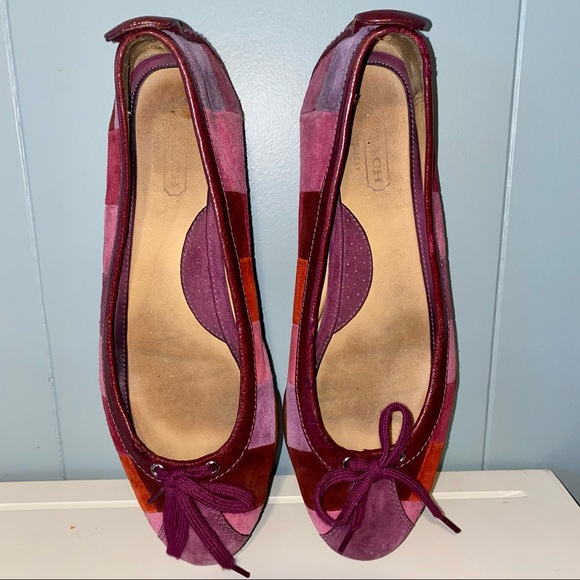Coach Jenilee Flats Suede Patchwork Red Fuchsia Purple 8.5M - Picture 4 of 8
